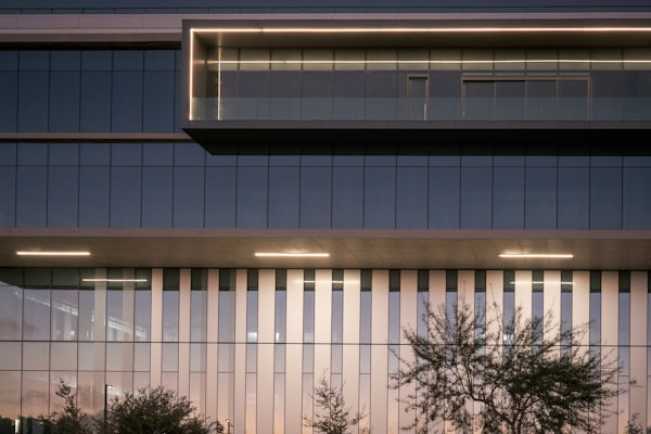 Modern commercial building with professional electrical lighting